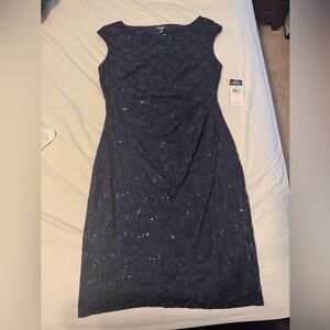 Chaps Midnight Blue Lace Midi Dress (US 12)